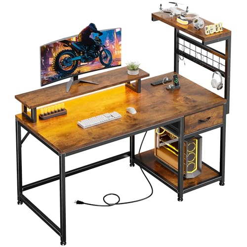 EnHomee 40" Computer Desk with Drawer & Storage Shelves for Bedroom & Dorm | Drawer, Storage Shelves & PC Stand; Store Gaming Supplies and Tower Case for Tidy Study and Gaming Workspace, Rustic Brown - color: Rustic Brown, size: 40" W