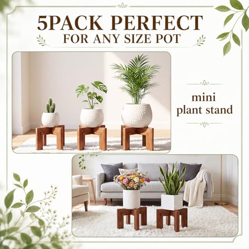 Tandefio 5 Pack Fall Wood Plant Stand Indoor Outdoor Plant Holder Modern Sturdy Planter Stands, Single Flower Pot Holder , Fit 5-9 Inch Variety Pot, Easily Assemble, Retro Brown (8 x 4.5 Inches) - size: 7.87 x 4.53 Inches