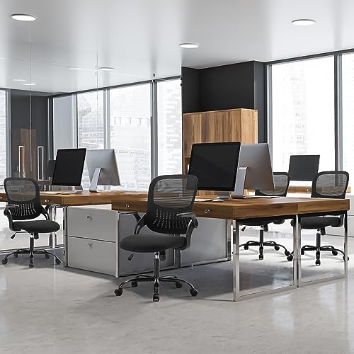 Sweetcrispy Executive Home Office Chair, Mesh Office Chair, Black | Ergonomic Executive, Adjustable Height, 360° Swivel Wheels, Mid-Back, Comfy Arms, Bedroom, Study, Student - color: Black, size: 18.5"D&Flip-up Arms-Plus