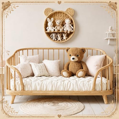 Bear Nursery Wall Shelf Decor Boho Rattan Wicker Floating Shelves Handwoven Natural Rattan Hanging Organizer Storage Basket for Small Books Toys Nursery Bathroom Living Room Bedroom Corner - style: Bear