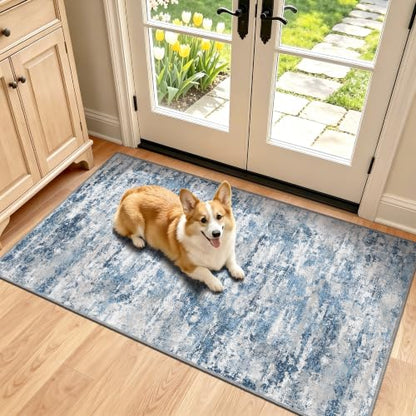 Entryway Runner Rug 2x4ft,Non Slip Carpet Runner,Ocean Blue | Machine Washable Runner Rug with Silicone Backing; Stain Resistant Surface for Entryways, Kitchens and High Traffic Areas - color: Abstract- Ocean Blue, size: 2' x 4' (Runner)