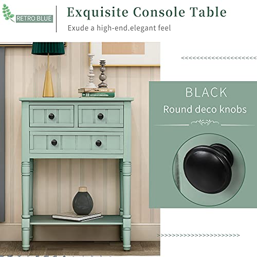 Knocbel Narrow Console Table with 3 Storage Drawers and Bottom Shelf, Entryway Hallway Foyer Slim Sofa Table for Small Spaces, Easy Assembly (Antique Blue) - color: Antique Blue