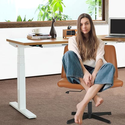 FDW | Criss Cross Chair Without Wheels | Brown | Armless Desk Chair | With Wide Seat, 360 Swivel, Height Adjustable & Stable Metal Base | for Office, Home Office, Vanity Seating | Pack of 1 - color: Brown, style: Without Wheels