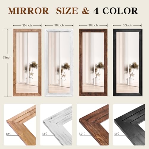 71x30in Full Length Mirror, 3-Tier Stepped Solid Wood Frame, White | Hanging Or Leaning Wall-Mounted, Large Floor Mirror, Living Room Bedroom Decor - color: White, size: 71"L x 30"W