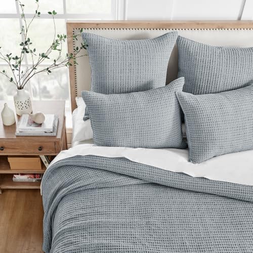 Levtex Home Mills Waffle Twin Bedspread Set (84x104in) with 1 Pillow Sham (26x20in) - Chambray - Cotton Waffle Twin Size Bedspread Set - Lightweight, Soft, Pre-Washed - color: Chambray, size: Twin Bedspread
