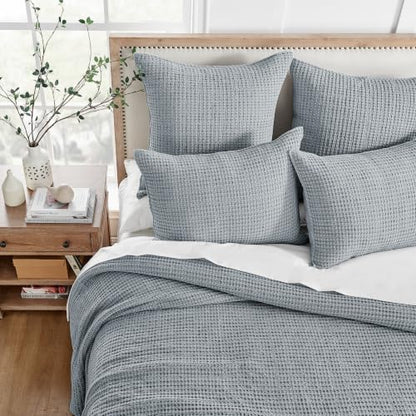 Levtex Home Mills Waffle Twin Bedspread Set (84x104in) with 1 Pillow Sham (26x20in) - Chambray - Cotton Waffle Twin Size Bedspread Set - Lightweight, Soft, Pre-Washed - color: Chambray, size: Twin Bedspread