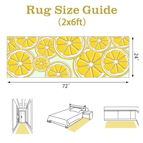 AooHHooA Washable Lemon Runner Rug 2x6 Yellow Lemons Rug with Non-Slip Backing Low Pile Runner Rugs for Kitchen Hallway Laundry Entryway Indoor 6ft - color: Lemon-1, size: 2' x 6' (Runner)