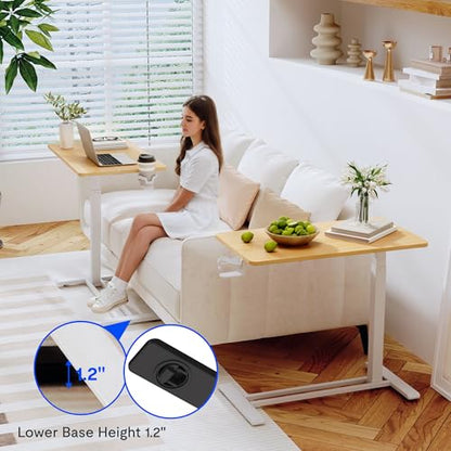 FLEXISPOT 28''Adjustable C Table Gas Spring Mobile Side End Table | Adjustable C table with Wheels, Bedside table for sofa and couch. Laptop Rolling Cart TV Tray, 27.6" W x 15.7" D,Maple - color: Maple, size: 28x16