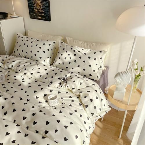 Nayoroom Black and White Heart Duvet Cover Full Size Black Hearts Printed on White Bedding Set 3 Pcs Cute Kawaii Soft Breathable Microfiber Comforter Cover Valentine Gifts for Kids Girls - color: Black and White Heart, size: Full(No Comforter)
