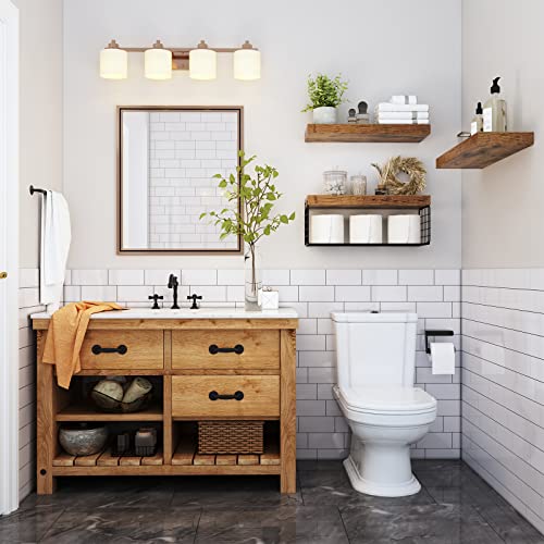 QEEIG Bathroom Shelves Over Toilet - Wall Mounted Floating Shelves Toilet Paper Storage Small Farmhouse Decor Shelf 16 inch Set of 3, Rustic Brown (019-BN3) - color: A. Brown, size: 3pcs
