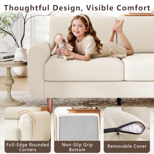 Ihanherry 68" Loveseat Sofa, Small Couch for Small Spaces, Comfy Chenille Sofa with Spring Cushion and Wood Frame, Mid Century Modern Couch, Deep Seat Couch for Living Room Bedroom Office, Beige - color: Beige