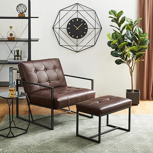 Glitzhome Ottoman Bench, Modern PU Leather Vanity Stools Chairs with Metal Frame, Makeup Stool Padded Foot Rest Stool for Living Room Vanity, Entryway, Bathroom, Brown - color: Brown