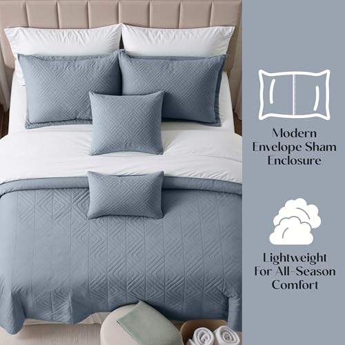 Clara Clark Quilts Twin Size - All Season Bedspread Coverlet Set, Pinsonic Weave Lightweight Bedding Set - 5 Piece Twin Quilt Set with Pillow Shams, Steel Blue - Twin Diamond - color: 21 – Slate Blue – Diamond, size: Twin
