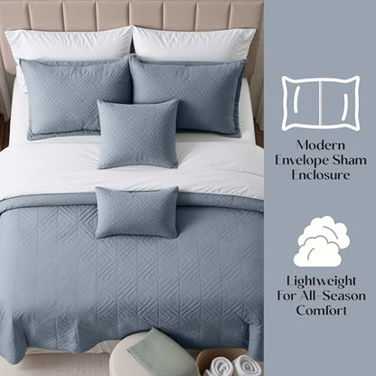 Clara Clark Quilts Twin Size - All Season Bedspread Coverlet Set, Pinsonic Weave Lightweight Bedding Set - 5 Piece Twin Quilt Set with Pillow Shams, Steel Blue - Twin Diamond - color: 21 – Slate Blue – Diamond, size: Twin