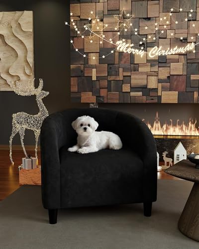 Flannel Barrel Accent Chairs, Compact Soft Flannel Leisure Armchairs with Curved Silhouette for Small Spaces Living Room Bedroom Office, Black, Set of 2 - color: Black-set of 2