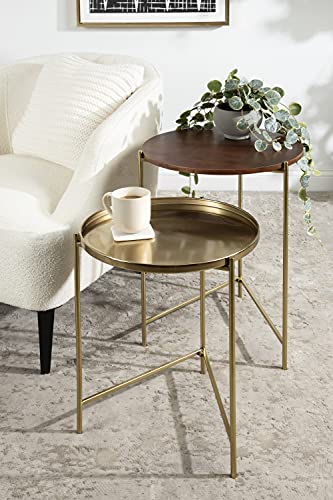 Kate and Laurel Ulani Modern Nesting Side Table, Set of 2, Walnut Brown Wood and Gold Metal, Glamorous End Tables for Storage and Display - color: Walnut Brown/Gold