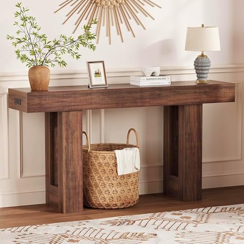 IDEALHOUSE 63" Entryway Table with Power Outlet, Console Table for Entryway | Brown, Wooden Sofa Table, Narrow Hallway Foyer Table for Entryway, Hallway, Living Room - color: Rustic Brown