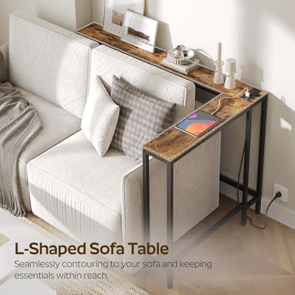 Narrow Console Table with Outlets, Skinny Behind Couch Table, Narrow Long Sofa Table for Living Room, Hallway, Entryway