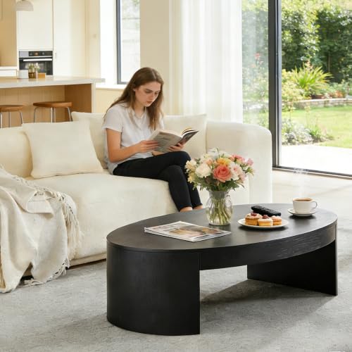 42.24” Modern Oval Coffee Table, MDF Center Table, Conference Table, Minimalist Accent Dinning Coffee Table for Living Room, Apartment,Office,Courtyard,No Assembly.(Black) - color: Black-f