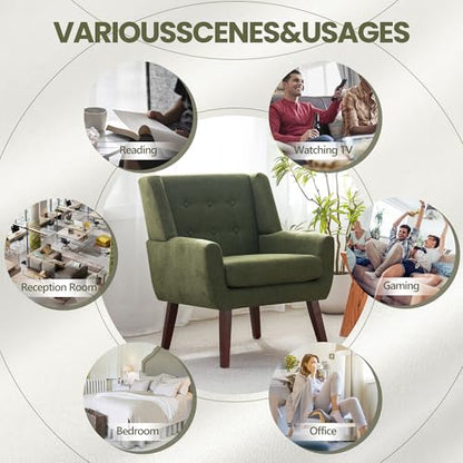 HUIMO Accent Chair for Living Room,Upholstered Button Fabic Armchair Chair | Mid Century Modern Tufted Armchair with Fabric,Comfy Arm Chairs for Club Living Room Reading Bedroom,Waiting Room Green - color: Green