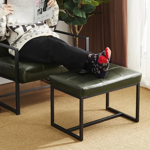 Glitzhome Ottoman Bench, Modern PU Leather Vanity Stools Chairs with Metal Frame, Makeup Stool Padded Foot Rest Stool for Living Room Vanity, Entryway, Bathroom,Green - color: Green