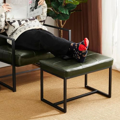Glitzhome Ottoman Bench Pack of 2, Modern PU Leather Vanity Stools Chairs with Metal Frame, Makeup Stool Padded Foot Rest Stool for Living Room Vanity, Entryway, Bathroom,Green - color: Green, Pack of 2