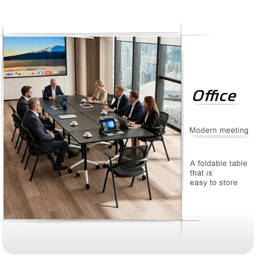 Folding Conference Table with Wheels Set of 6, Modular Conference Room Table for 6-12 Person Meetings, Flip Top Rolling Training & Classroom Tables, Nesting Office Tables - color: Black, size: 71 in