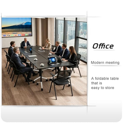 Folding Conference Table with Wheels Set of 6, Modular Conference Room Table for 6-12 Person Meetings, Flip Top Rolling Training & Classroom Tables, Nesting Office Tables - color: Black, size: 61 in