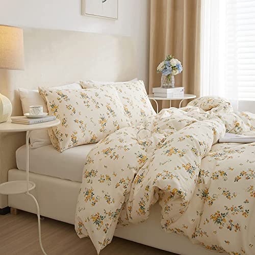 LifeTB Yellow Flower Duvet Cover Set Twin Girls Yellow Floral Duvet Cover Chic Garden Flower Bedding Sets Cotton Botanical Floral Duvet Comforter Cover 1 Twin Duvet Cover with 2 Pillow Shams - color: A5# Yellow Floral, size: Twin(68"x86")