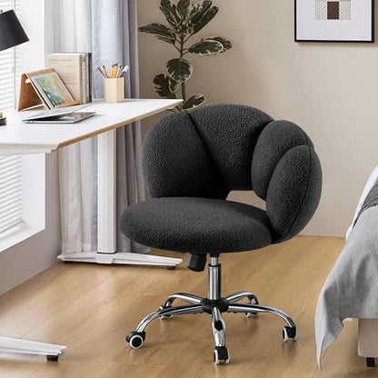 Yaheetech Black Petal Boucle Makeup Vanity Desk Chair with Wheels, Swivel | Soft foam-padded boucle fabric fits vanity, bedroom, office or sewing desks; adjustable height, swivel wheels, fast assembly. - color: Black