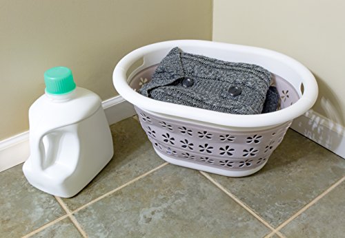 Camco Collapsible Laundry Basket | Features Simple Pop-Open & Collapse-Down Design | Waterproof for Easy Clean-Up | Measures 14.5” x 19.75” x 2.5”/10” Collapsed/Expanded, Taupe & White (51951) - size: 10 inches tall expanded (Pack of 2)