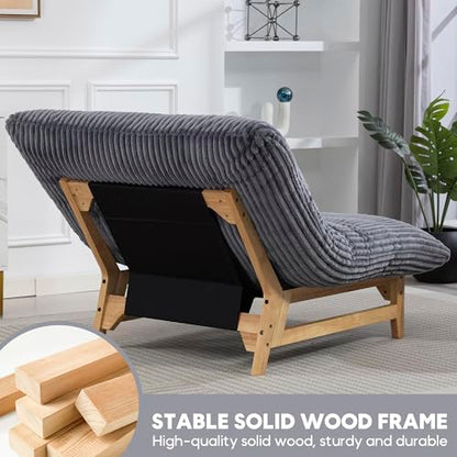 Modern Accent Chair for Living Room, Comfy Corduroy Chaise Lounge with Solid Wood Base, Oversized Single Sofa Reading Armchair with Thick Padded Cushion for Bedroom Small Spaces, Dark Grey