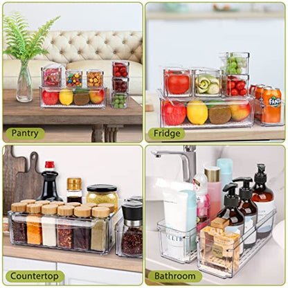 10 Pack Refrigerator Pantry Organizer Bins with Lids, Fridge Organizer Bins | BPA-Free Stackable Clear Plastic Food Storage Bins for Kitchen,Countertops,Cabinets,Fridge,Drinks,Fruits,Vegetables - size: 10-PACK
