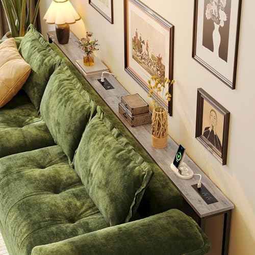 Huuger 102.4 Inch Sofa Table with Power Outlets, 23.9’’-34.4’’ Height Adjustable Range, Behind Couch Table with USB-C Ports, Sofa Tables Narrow Long, Skinny Console Table, Small Spaces, Oak - color: Oak, size: 102.4''W x 23.9''-34.4''H