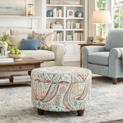 HomePop 24" Large Round Storage Ottoman - Bold Paisley - color: Bold Paisley