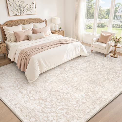 9x12 Area Rug for Living Room: Boho Vintage Washable Rug Non-Slip Soft Stain Repellent Area Rugs Indoor Low-Pile Large Carpet for Bedroom Office Dining Room Playroom Farmhouse (Beige, 9'x12') - color: Beige, size: 9' x 12' (Rectangular)