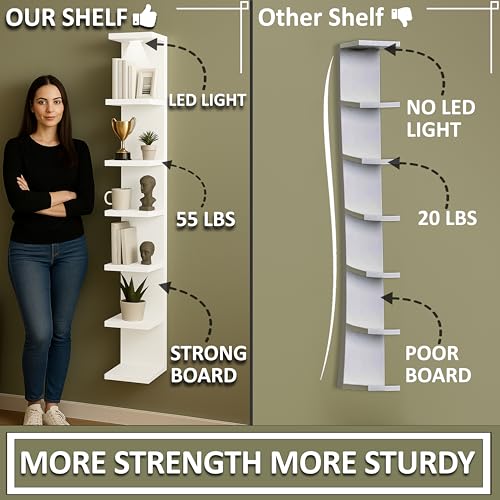 Wall shelf unit, 11 3/4x74 3/4,Use fixing devices suitable for the walls in your home. (White with LED Light) - color: White With Led Light