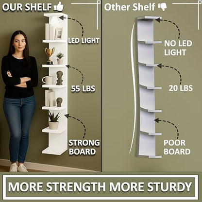 Wall shelf unit, 11 3/4x74 3/4,Use fixing devices suitable for the walls in your home. (White with LED Light) - color: White With Led Light