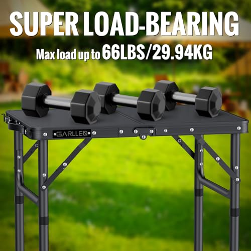 GARLLEN 2ft Folding Camping Table Max Capacity 66lbs, 3 Adjustable Height Folding Grill Table with MDF Tabletop, Lightweight Folding Tables for BBQ, Travel, Picnic, 22.8" L x 15.7" W - color: Black, size: Tabletop Size: 22.8"L x 15.7"W
