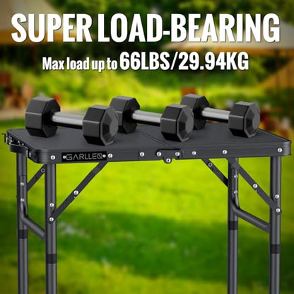 GARLLEN 2ft Folding Camping Table Max Capacity 66lbs, 3 Adjustable Height Folding Grill Table with MDF Tabletop, Lightweight Folding Tables for BBQ, Travel, Picnic, 22.8" L x 15.7" W - color: Black, size: Tabletop Size: 22.8"L x 15.7"W