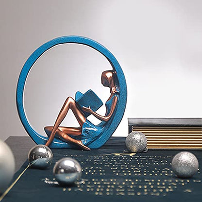 EKDJKK Resin Figurine Reading a Book Yoga Girl Bookshelf Bookcase Aesthetic Decoration Sculpture Accent Piece, Art Sculptures Modern Accents Figurine for Library Office Steel Statue Gifts