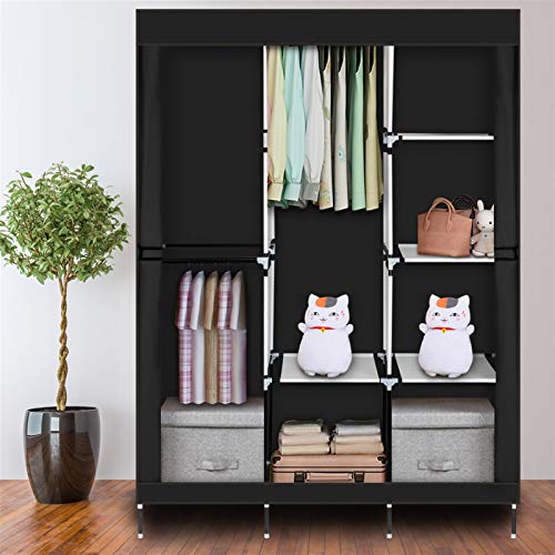 Portable Closet with Cover and Shelves 71" Freestanding Wardrobe Clothes Rack Storage Organizer Heavy Duty Steel Frame Garment Rack for Bedroom Dorm Apartment Black