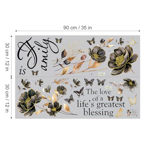 2 Sheets Family Wall Art Decal Floral Quote Family Life's Greatest Blessing Wall Stickers Removable Wall Decor for Living Room Bedroom