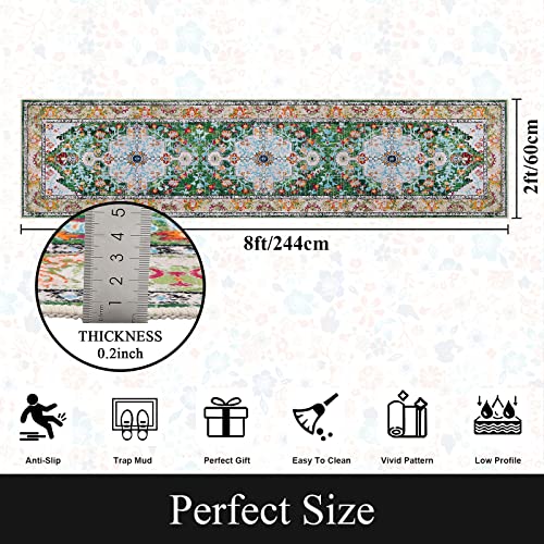 U'Artlines 2' x 8' Boho Hallway Runner Rug, Non Slip Washable Vintage Farmhouse Accent Area Rug Carpet for Kitchen Entryway Laundry and Living Room (Green) | Vintage Farmhouse Kitchen Rug Accent Area Carpet for Entryway Laundry and Living Room - color: Gr