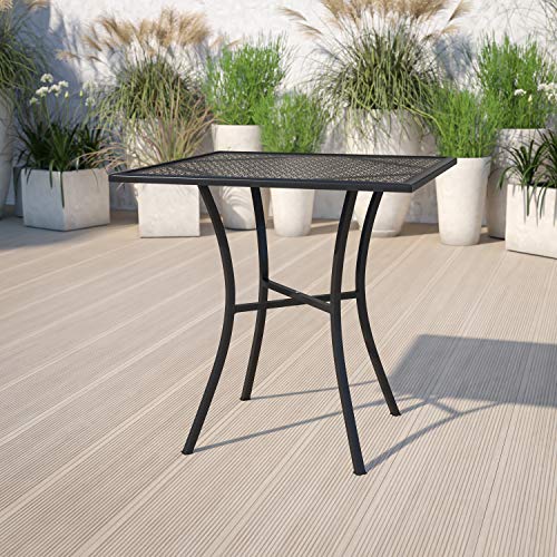 Flash Furniture 28" Square Patio Table, Black | Commercial Grade, Steel Frame, Indoor/Outdoor - color: Black, size: 28" Square