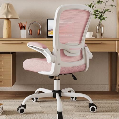 Mimoglad Home Office Chair, High Back Desk Chair, Ergonomic Mesh Computer Chair with Adjustable Lumbar Support and Thickened Seat Cushion - color: Spanish Pink
