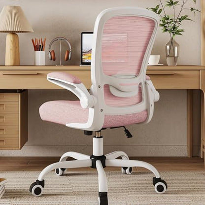 Mimoglad Home Office Chair, High Back Desk Chair, Ergonomic Mesh Computer Chair with Adjustable Lumbar Support and Thickened Seat Cushion - color: Spanish Pink