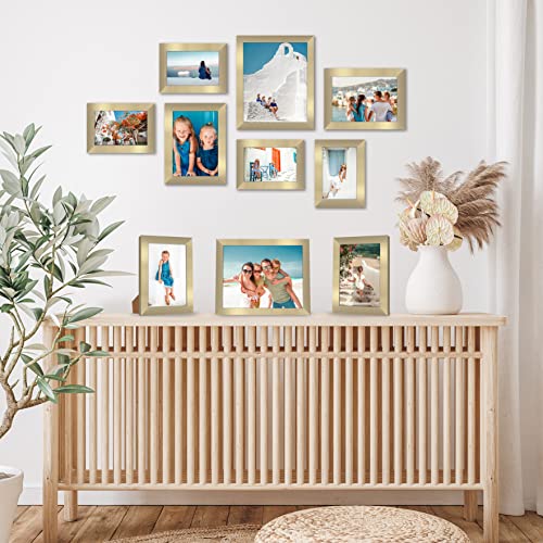 Americanflat Set of 10 Picture Frames with Shatter-Resistant Glass - Gallery Wall Frame Set with Two 8x10, Four 5x7 and Four 4x6 Frames - Signature Collection - Gold | Includes two 8x10, four 5x7 and four 4x6, shatter-resistant glass, hanging hardware inc