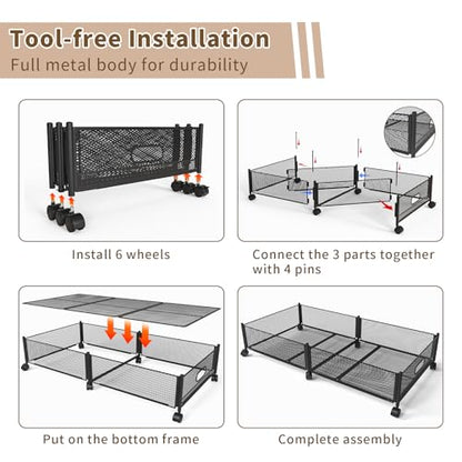Under Bed Storage on Wheels, Upgraded 31.5 inch Large Rolling Under Bed Storage, Metal Foldable Underbed Drawers Organizer Tool-free Assembly Underbed Shoes Clothes Organize - size: 1 Pack (31.5×15.7")