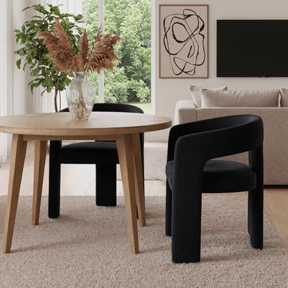 HNY Modern Velvet Barrel Single Dining Chair, Black | Upholstered Accent Armchair With Wide Seat Stylish Design For Living Room Bedroom Vanity And Small Spaces - color: Black Velvet